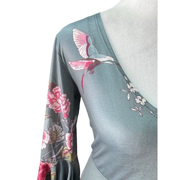 Angie Womens Floral Hummingbird Angel Sleeve Skater Mini Dress, Size Medium NEW - Picture 4 of 8
